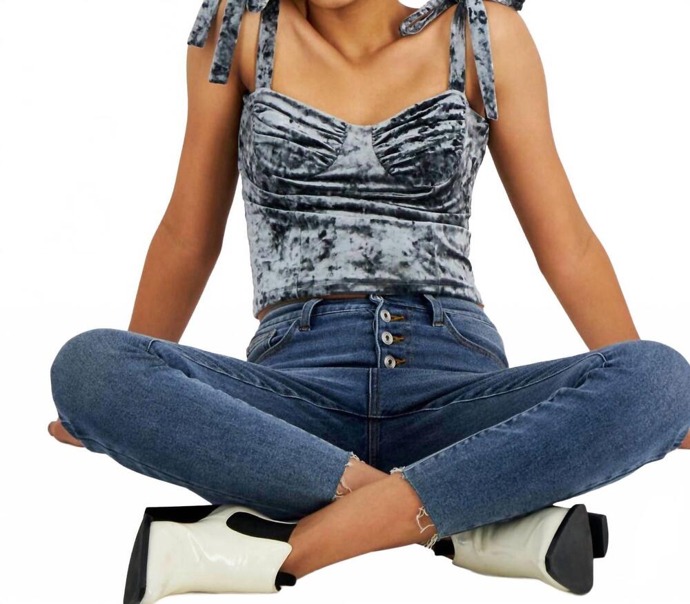 NEW LEYDEN velvet bustier top in slate